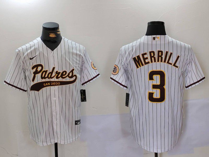 Men San Diego Padres #3 Merrill White Joint Name 2024 Nike MLB Jersey style 901->san diego padres->MLB Jersey